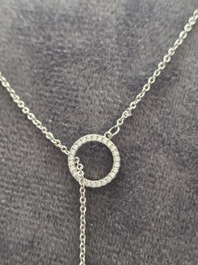Silver Circle Pendant Y-Necklace with Pavé Crystals